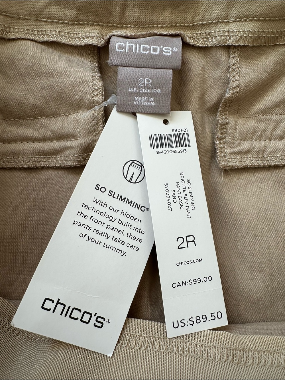 CHICO’S So Slimming Brigitte Slim Leg Pants Tan Sand Workwear Office Size 12 NWT - Picture 7 of 10